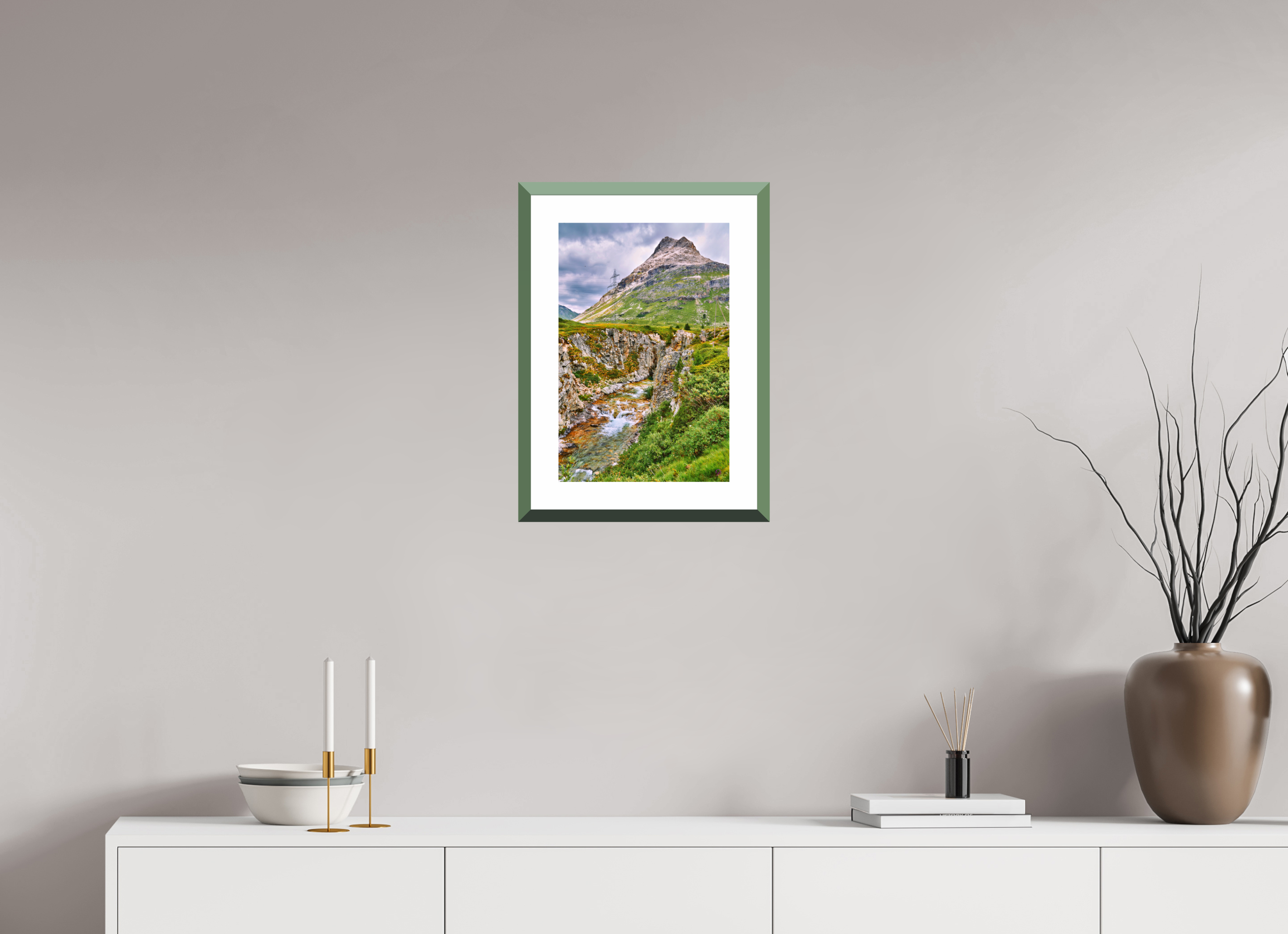30 x 45 cm, Alu dibond, Rahmen grün, 5cm weissrand Diavolezza 10