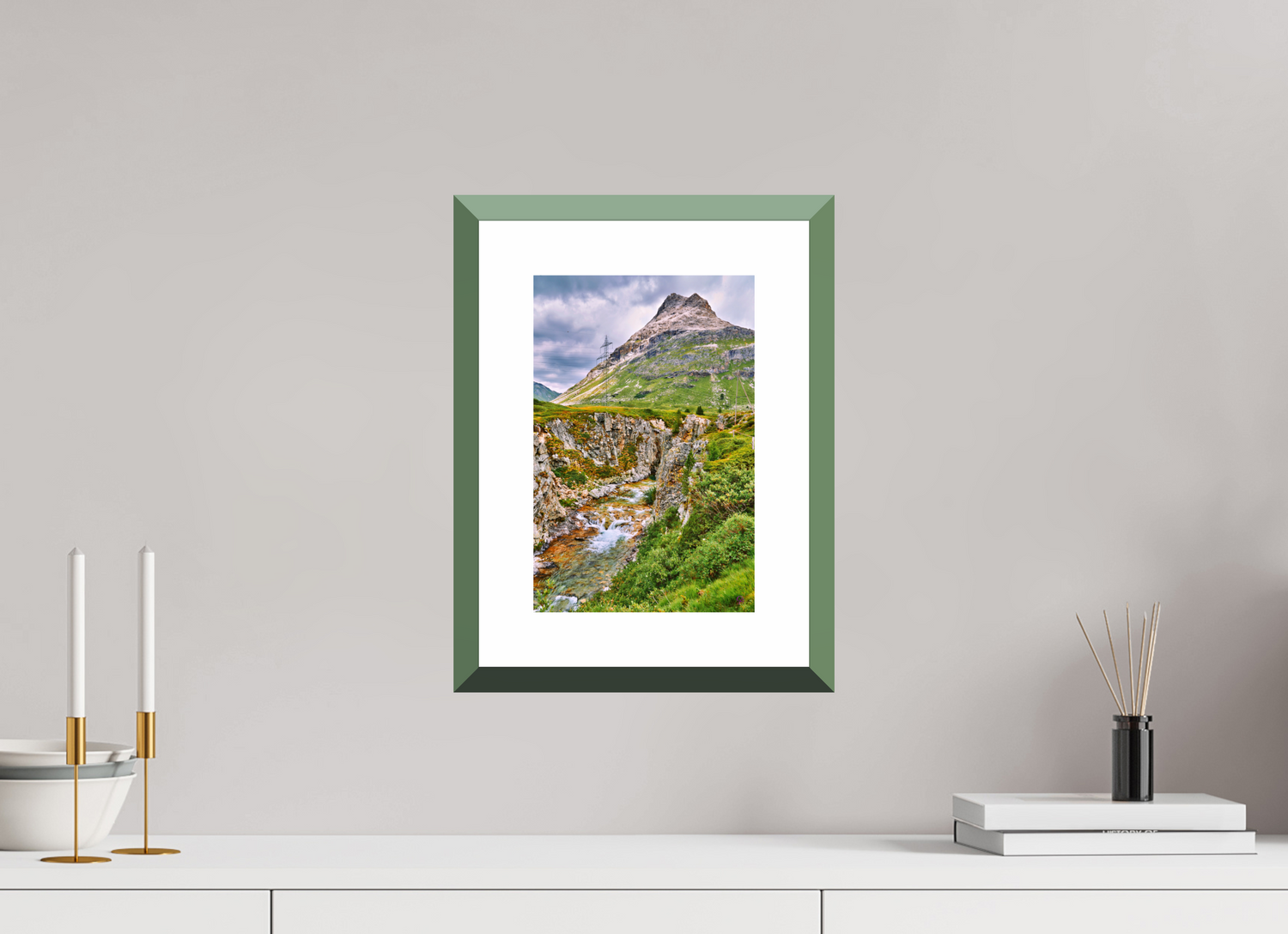 20 x 30 cm, Alu dibond, Rahmen grün, 5cm weissrand Diavolezza 10